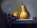 Contemporary still-life oil painting of pears with grapes